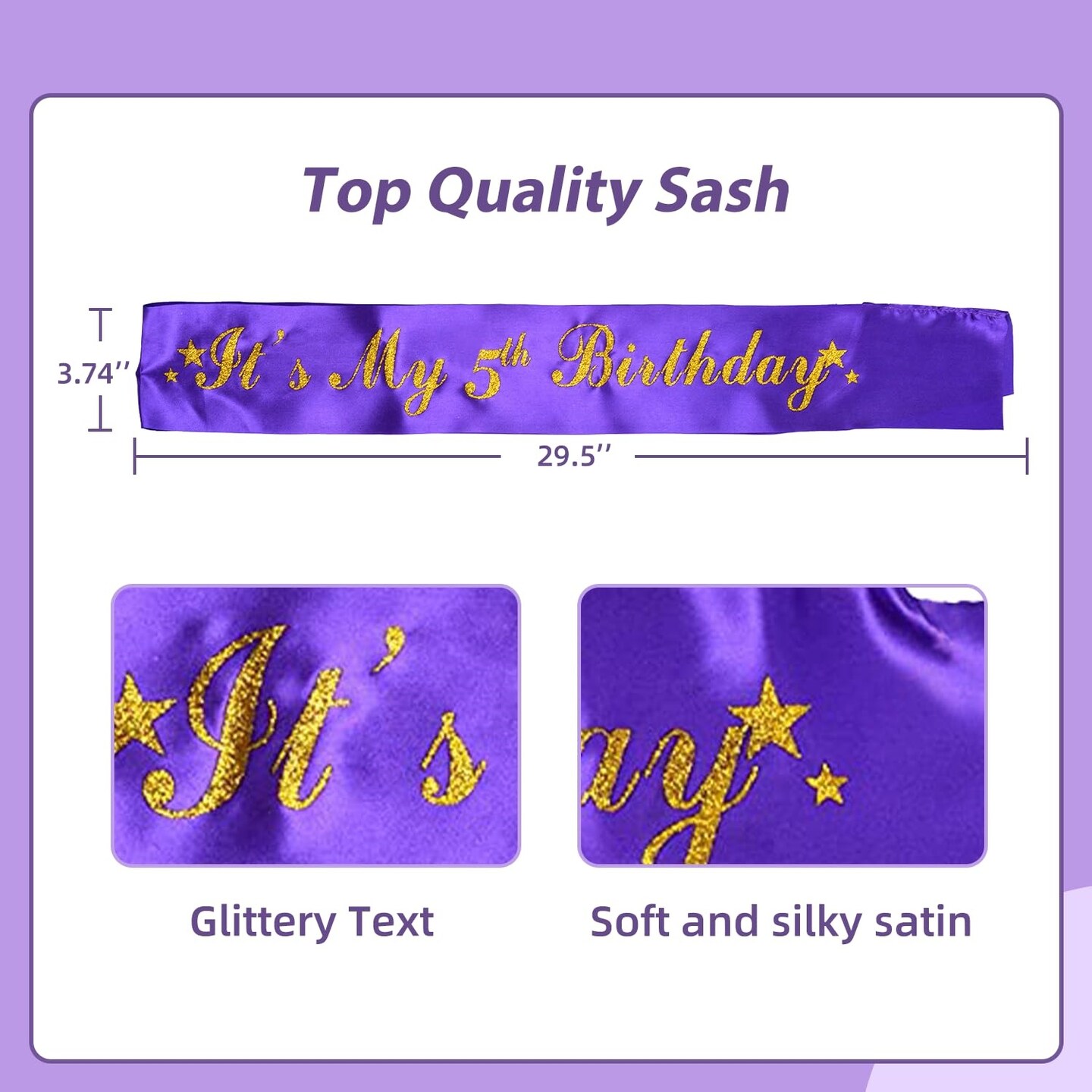 5th Birthday Sash and Tiara for Girls - Fabulous Glitter Sash + Stars Rhinestone Purple Premium Metal Tiara for Girls, 5th Birthday Gifts for Princess Party