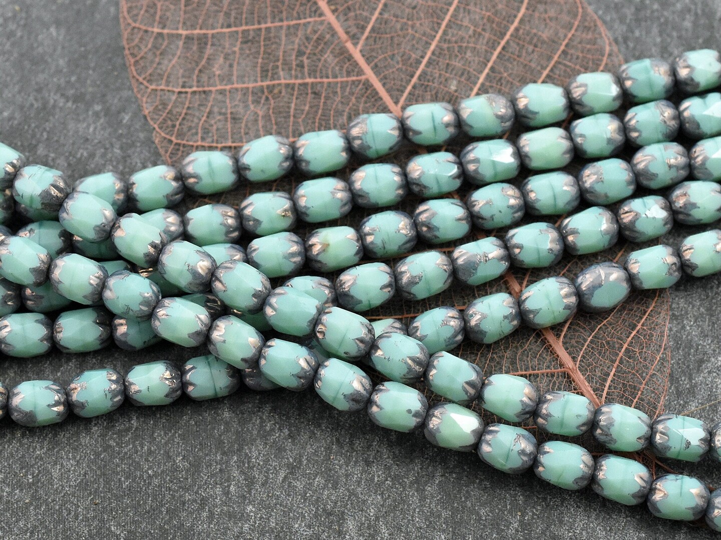 Washed Out Turquoise *25* 4x6mm Bronze Washed Opaque Turquoise Fire Polished Oval Beads ...