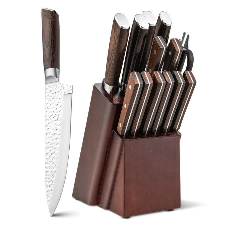 SKUSHOPS 15 Pieces Stainless Steel Knife Block Set with Ergonomic Handle