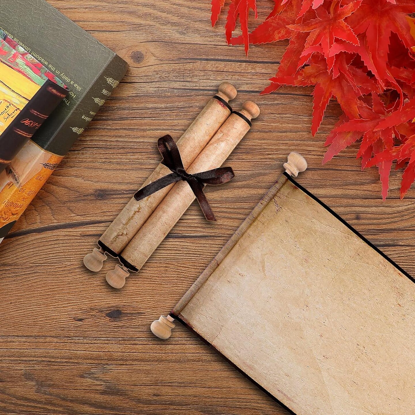 3 Pack Blank Paper Scrolls 7.5 x 31 Inches Scroll Paper Wrapped on Wood Rod for Writing, Drawing, Calligraphy, Wedding Vows, Invitation, Renaissance Festivals