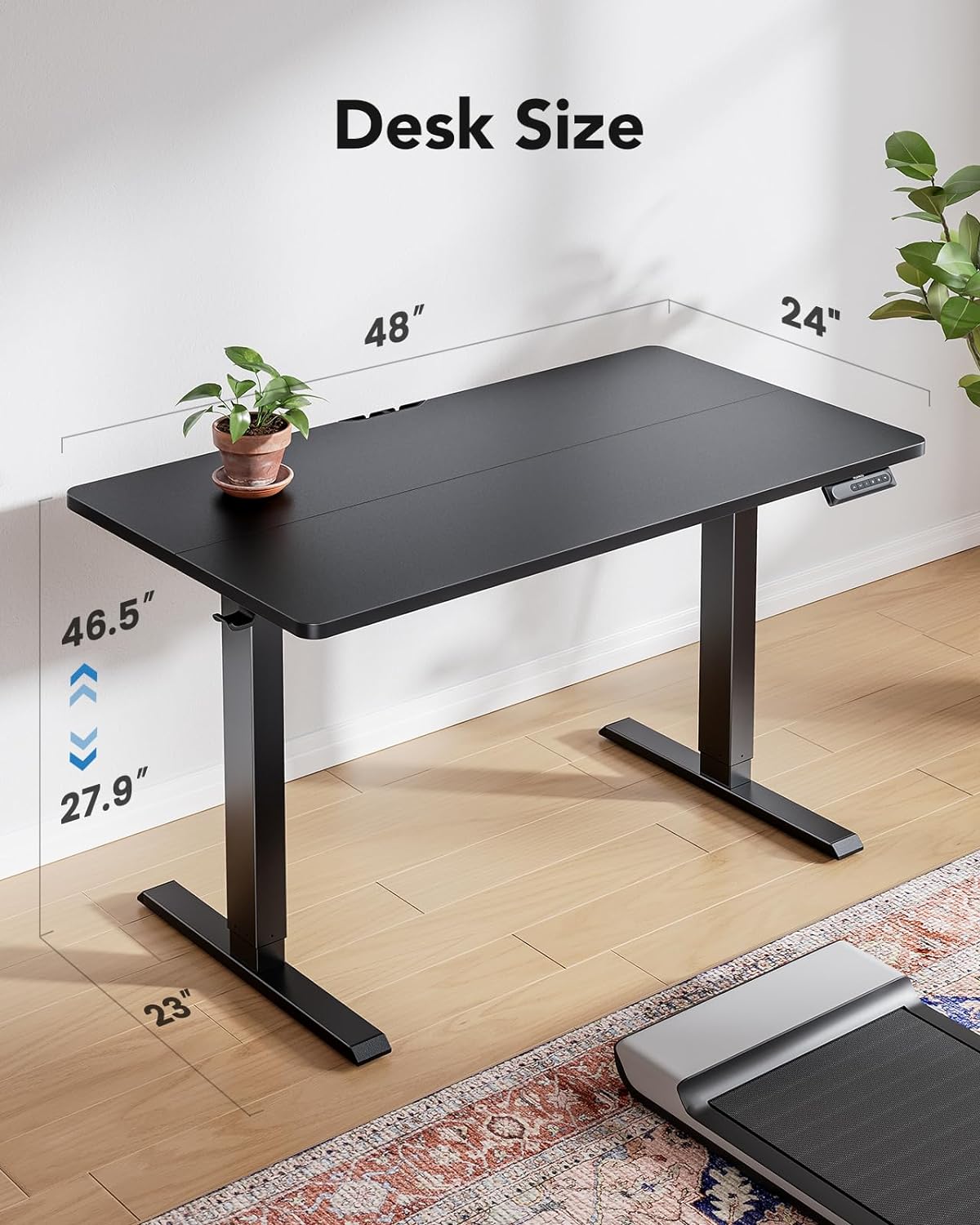 48&#x22; x 24&#x22; Electric Standing Desk Adjustable Height, 4 Memory Height Settings, Headphone Hook, Cable Manager, Sit Stand Up Desk for Home Office &#x26; Computer Workstation, Black