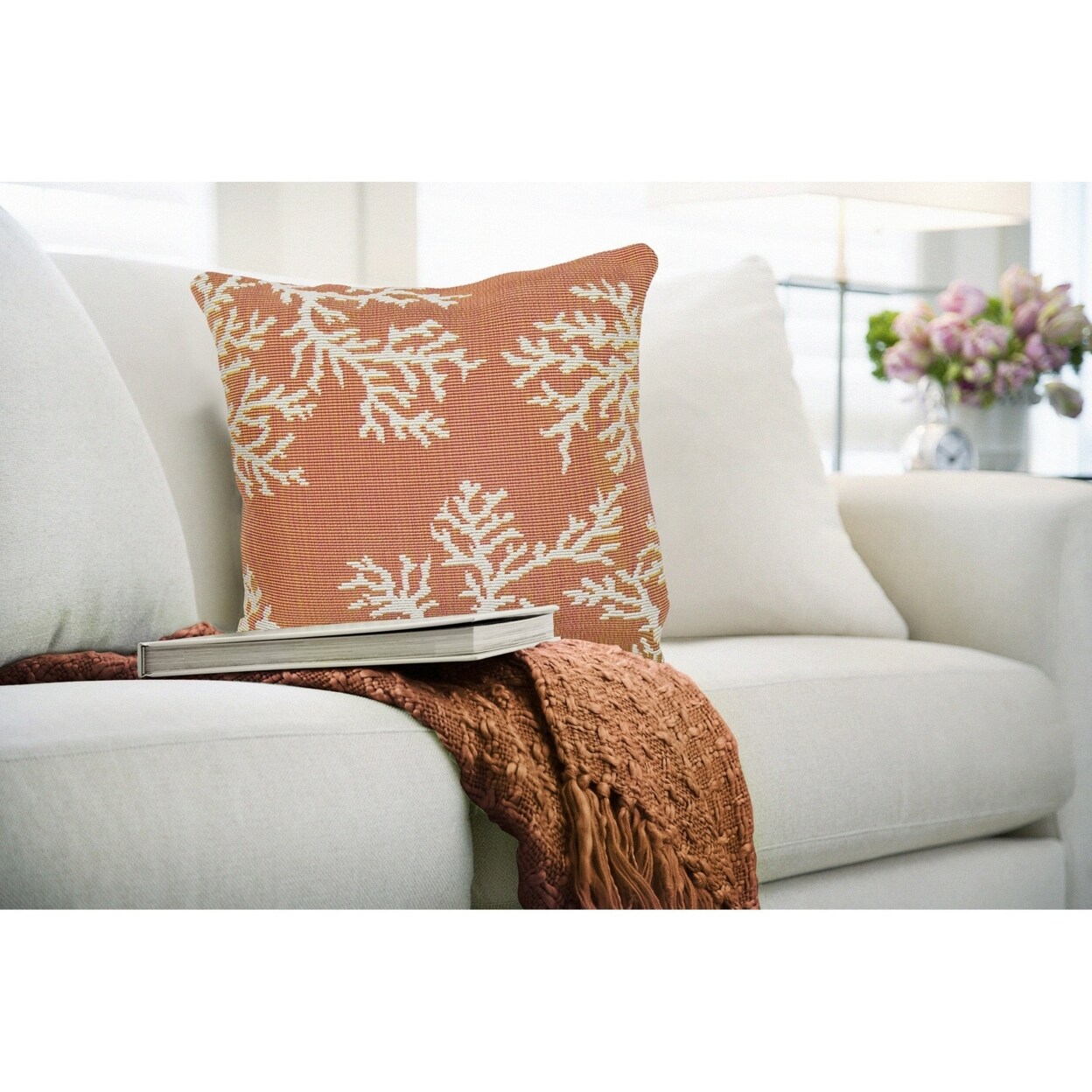 The Rug Department Liora Manne Marina Coral Edge Indoor Outdoor Decorative Pillow Sunset