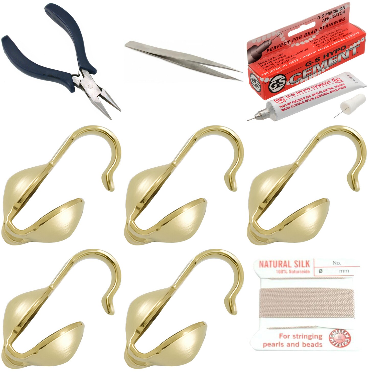 Bead Tip Kit - Pliers, Tweezers, Cement, 5 Bead Tips & Pink Bead Cord #4