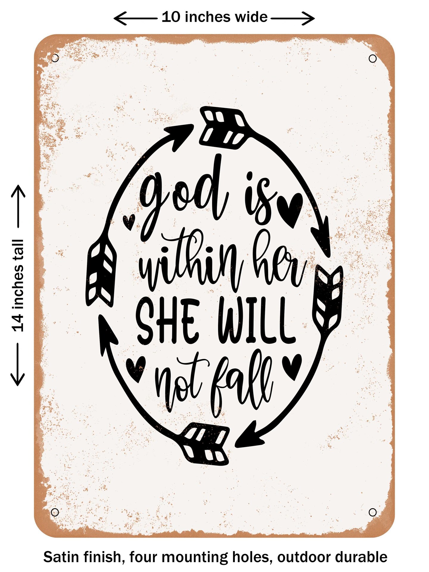 DECORATIVE METAL SIGN - God is Within Her She Will Not Fall - Vintage Rusty Look