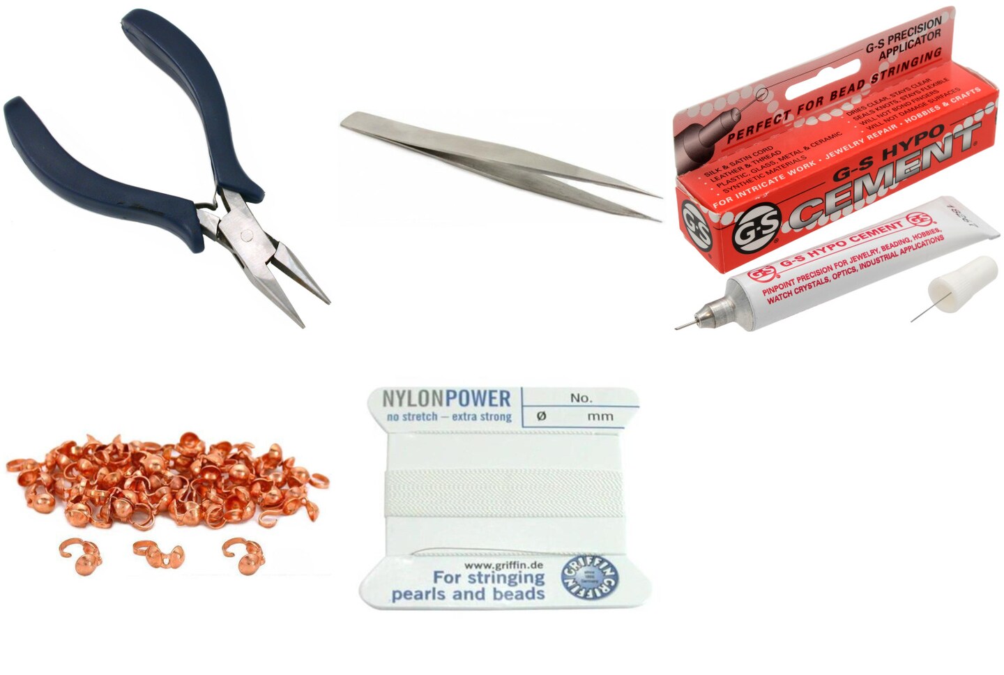 Bead Tip Kit - Pliers, Tweezers, Cement, 50 Bead Tips &#x26; White Bead Cord #4