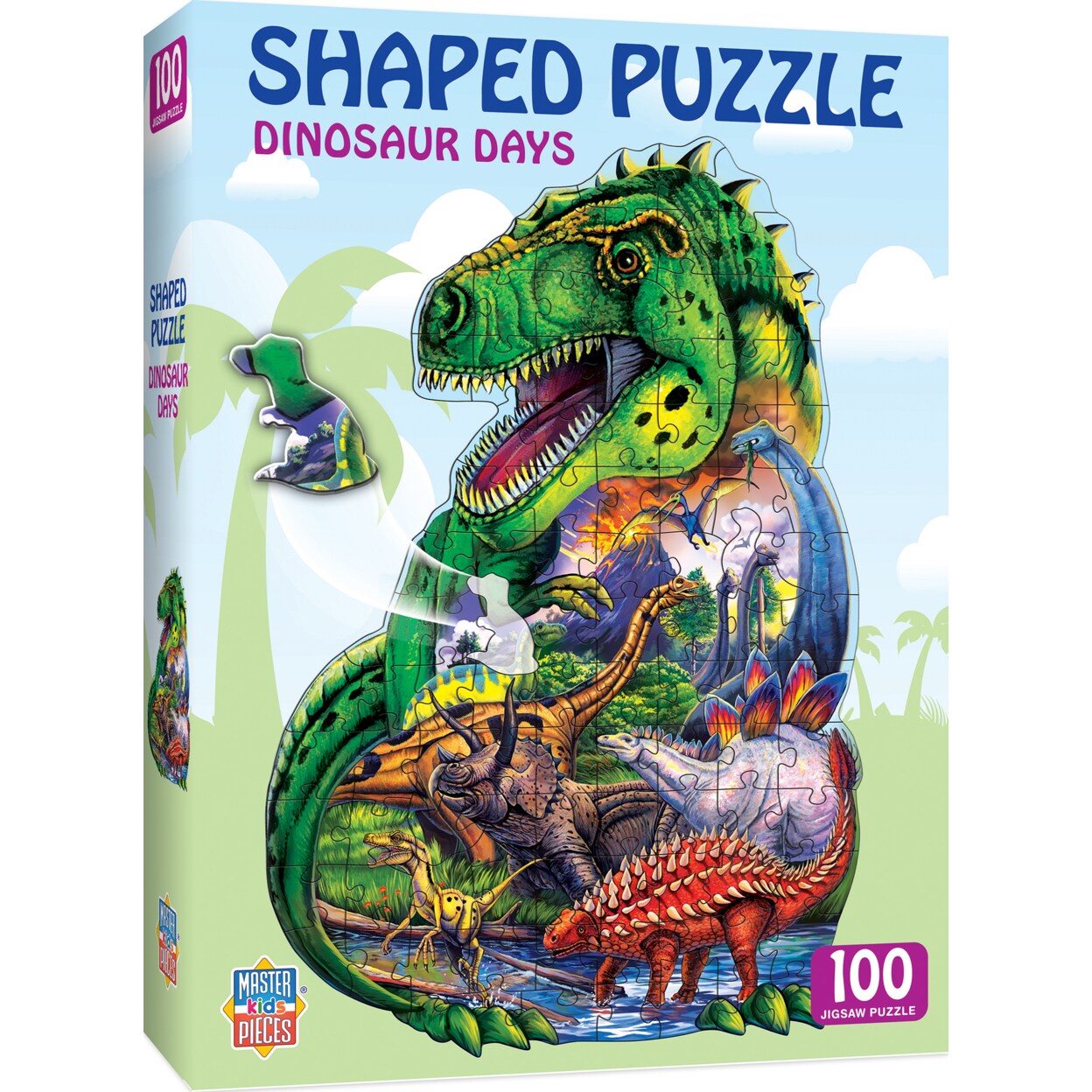 Masterpieces   100 Piece Shaped Jigsaw Puzzle - Dinosaur Days - 14&#x22;x19&#x22;