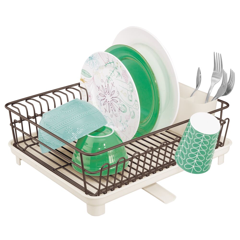 Farberware Compact Dish Rack with Frost Sink Brush, Teal