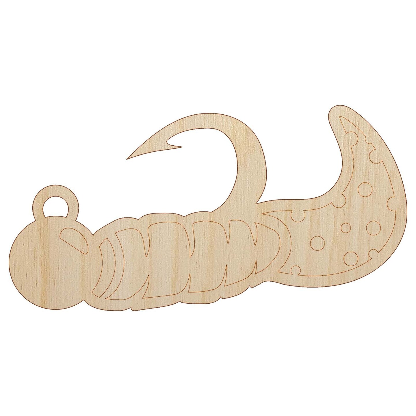 Fishing Jig Rubber Grub Lure Bait Angler Unfinished Wood Shape Piece Cutout for DIY Craft Projects