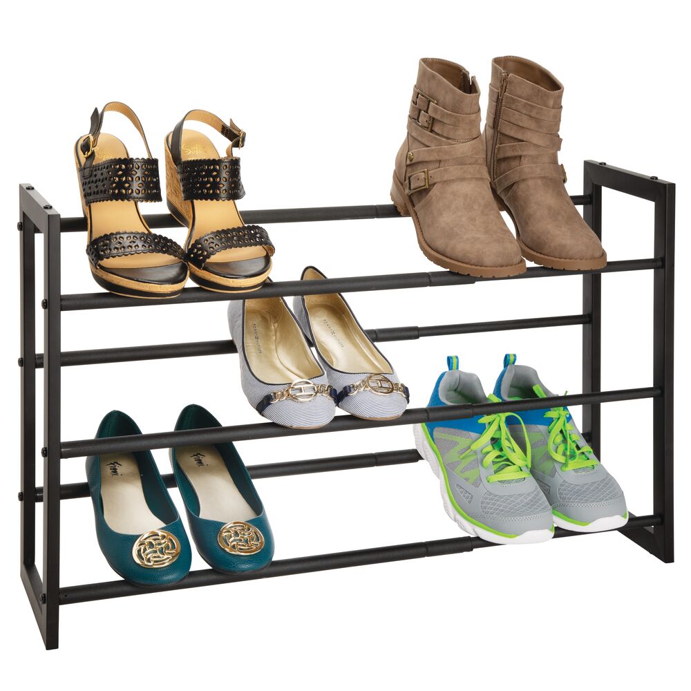 mDesign Metal 3 Tier Adjustable/Expandable Shoe and Boot Rack