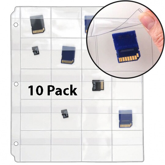 20-Pocket Binder Page with Flaps - For Memory Cards, Slides, Coins