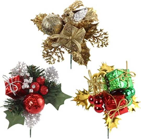 Assorted Mixed Christmas Picks, Set of 24, 3 Unique Vibrant Festive Styles, Trees, Wreaths, &#x26; Garlands, Parties &#x26; Events, Home &#x26; Office Decor
