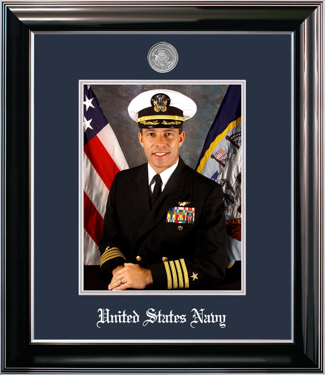 Patriot Frames Navy 8x10 Portrait Classic Black Frame with Silver Medallion