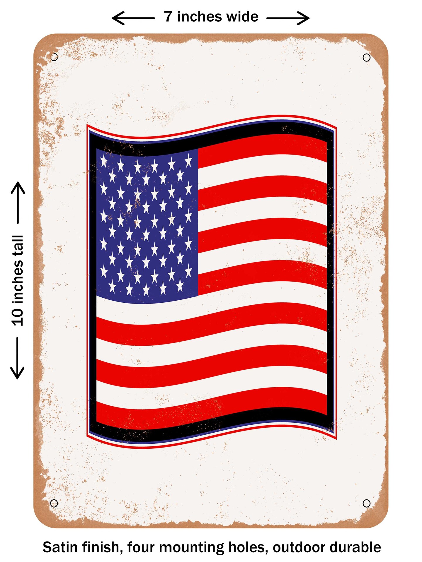 DECORATIVE METAL SIGN - d American Flag Wavy  - Vintage Rusty Look