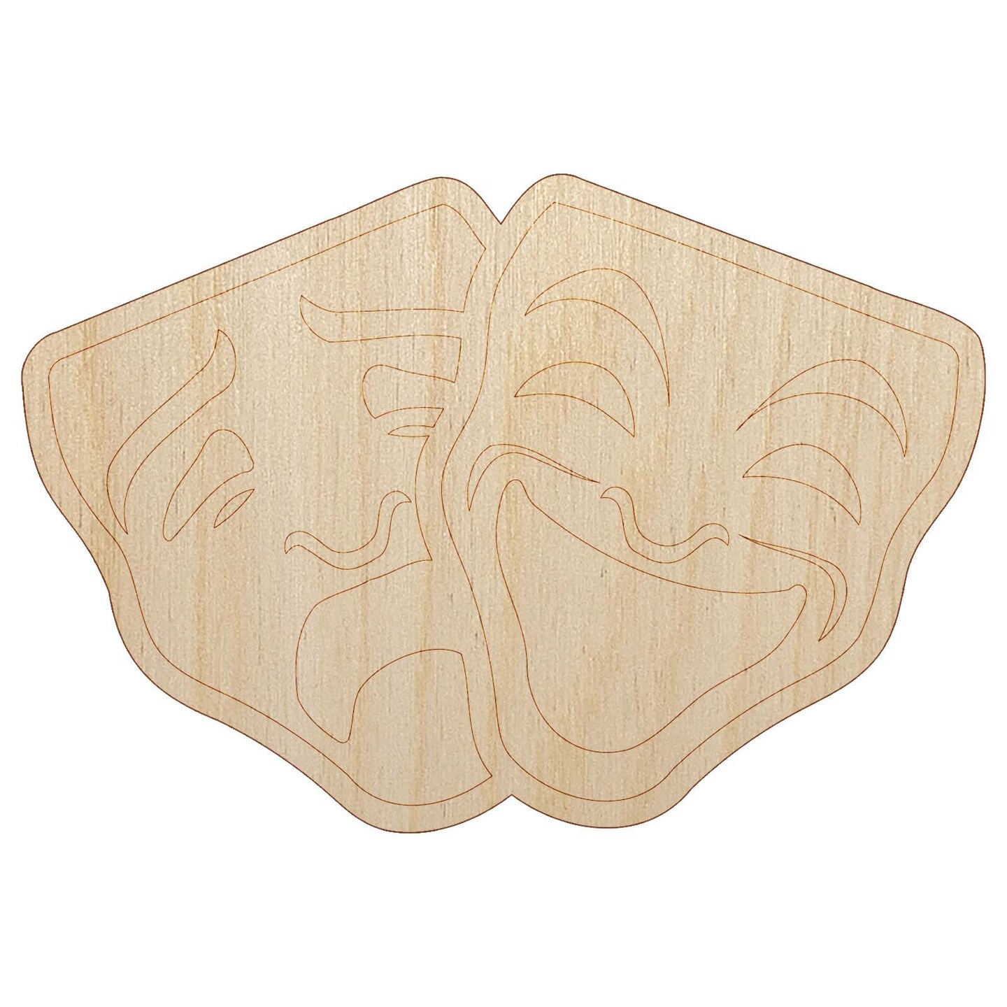 Drama Tragedy Comedy Masks Theater Unfinished Wood Shape Piece Cutout for DIY Craft Projects
