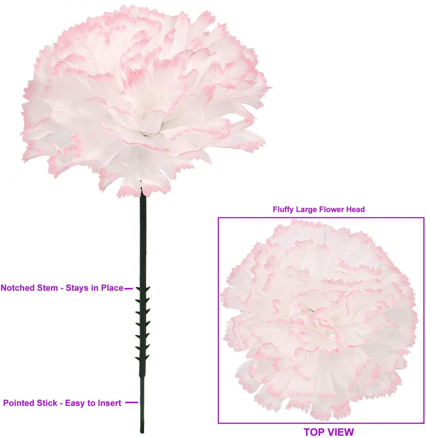 Set of 200 Peppermint Silk Carnation Picks - Festive & Fun Faux Flowers - Perfect for Home Décor, Weddings, and Special Events - Versatile & Durable Floral Accents with a Touch of Holiday Cheer, Floral Home by Artificial Flowers