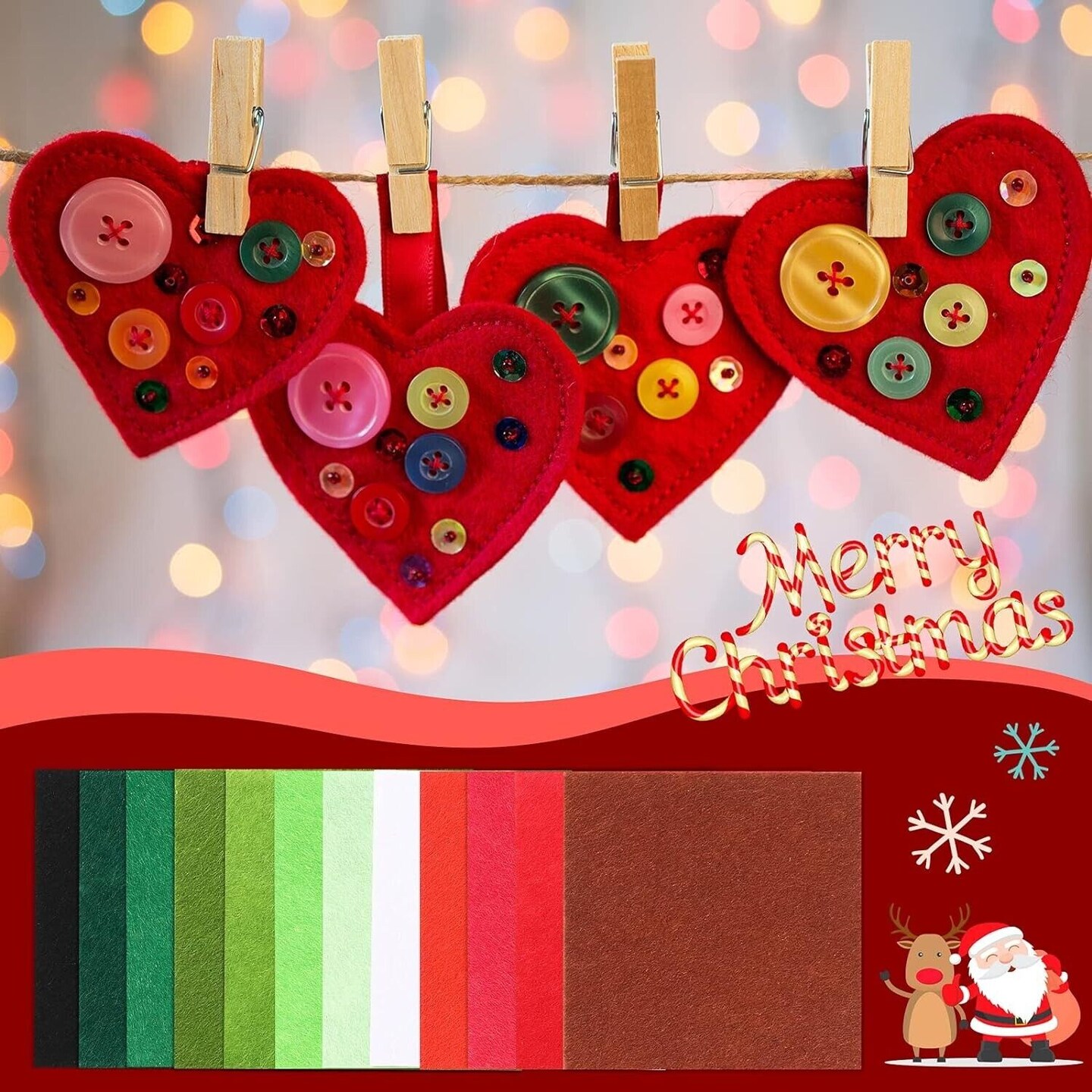 Kitcheniva 96 Pieces Christmas Felt Fabric Squares Soft Sheets 4"-12 Color