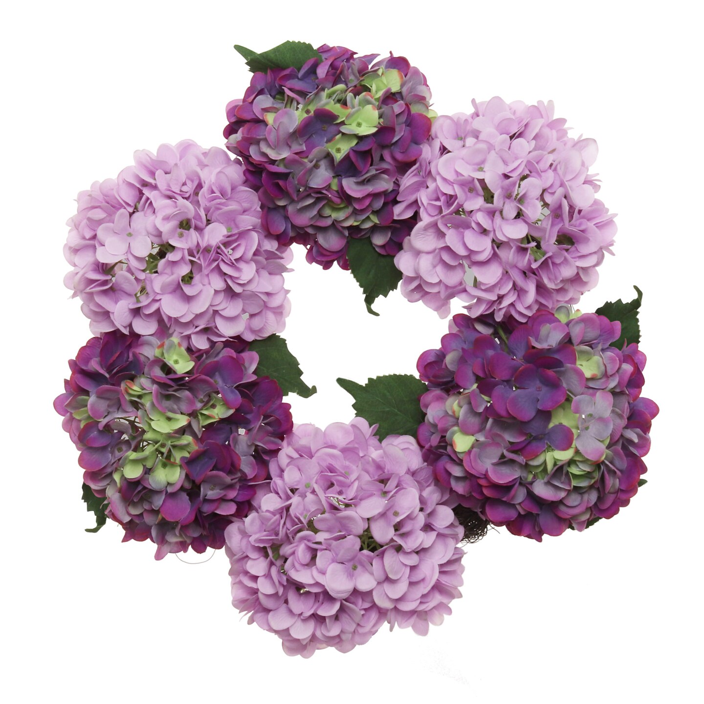 2-Pack: Magenta Pink Hydrangea Wreath, 15" Wide, Grapevine Ring, Front Door Wreath by Floral Home®