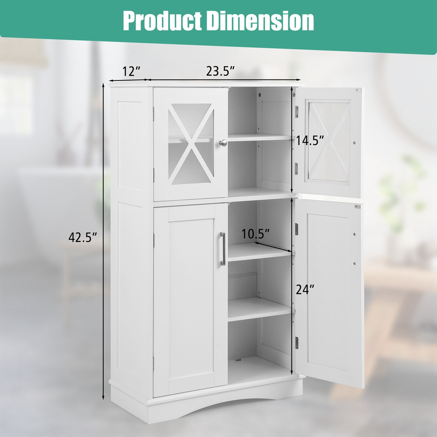 Costway Bathroom Storage Cabinet Linen Storage Cabinet with Doors and Adjustable Shelves
