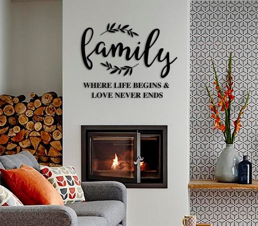 Family Wall Art Quotes Decal Where life beings and love never ends Wreath Entryway Wall Quotes 6001 MakerPlace by Michaels