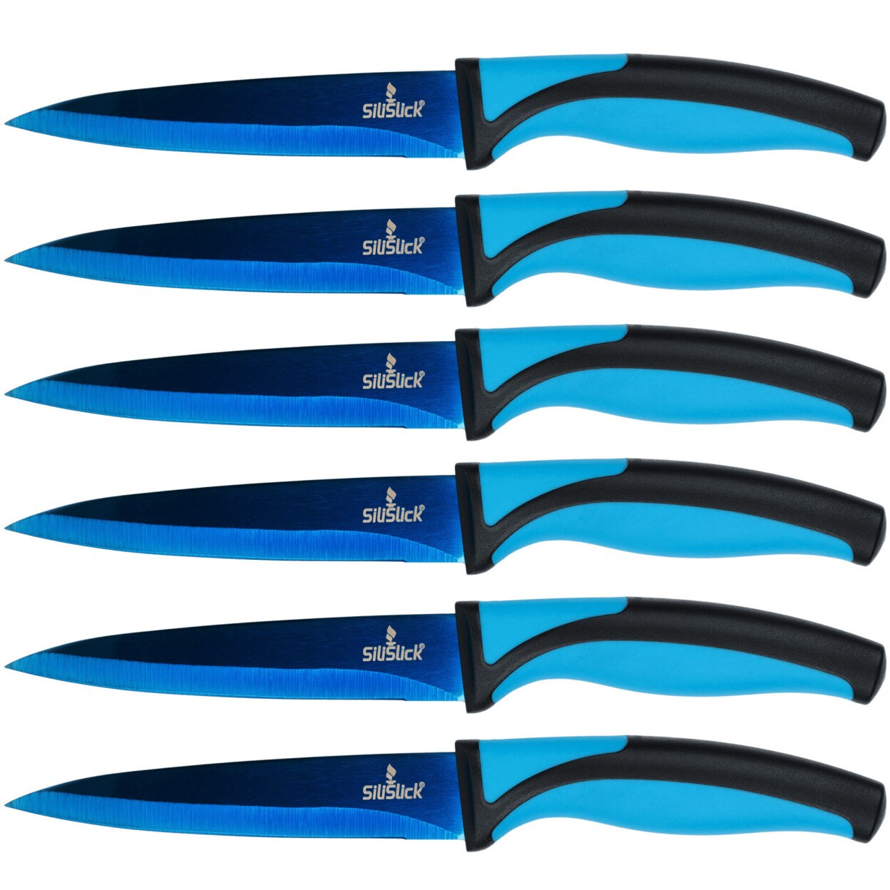 Silislick Stainless Steel Steak Knife Set Of 6- Titanium Coated With Straight Edge