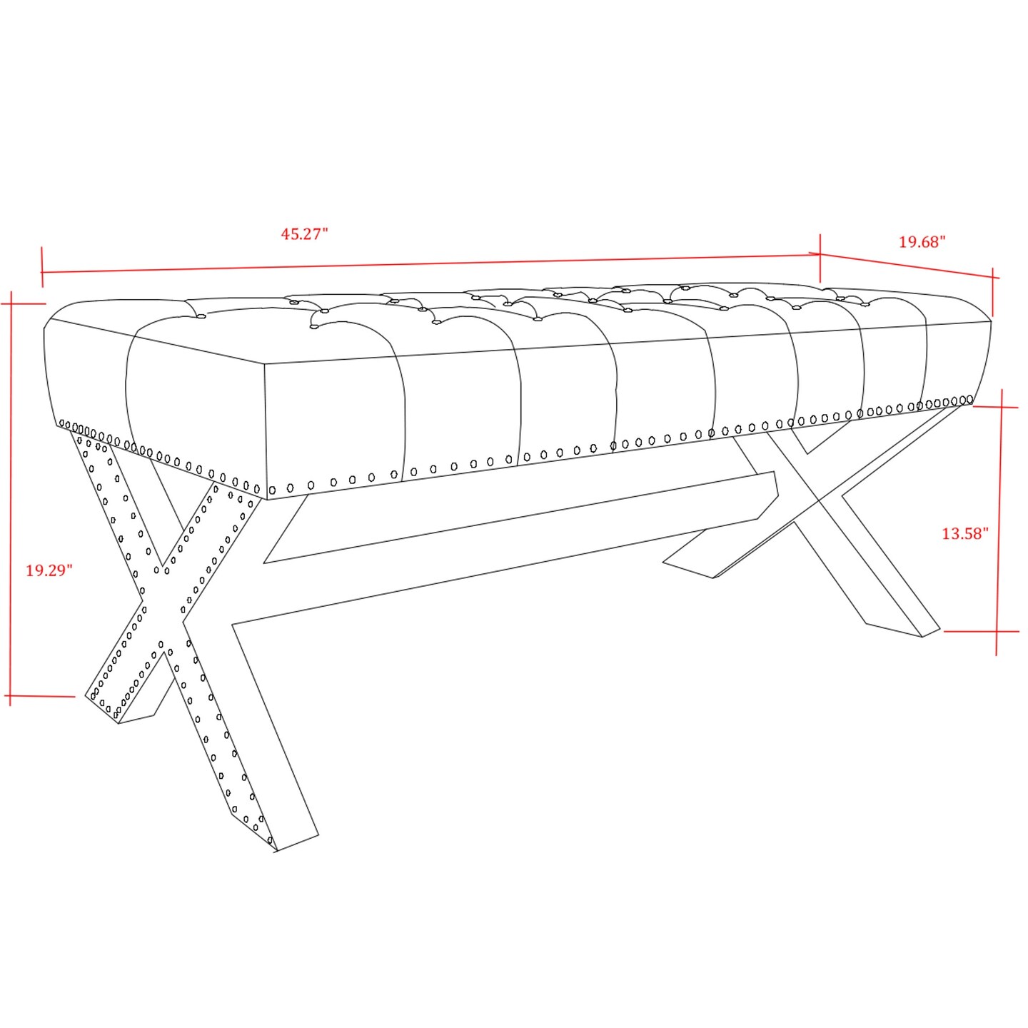 Bryoni Linen/Velvet Button Tufted Silver Nailhead Trim X-Leg Bench