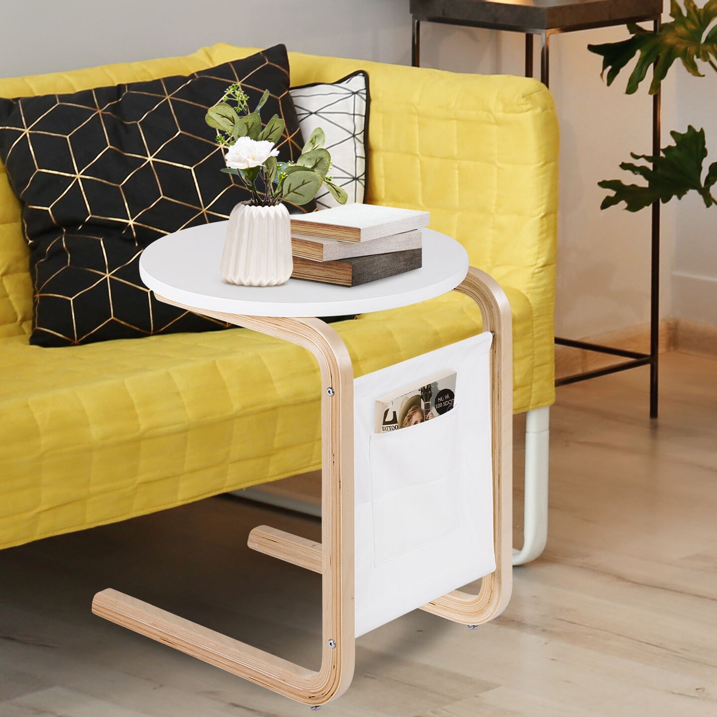 Bentwood Accent Coffee Table Round Tabletop with Storage Bag