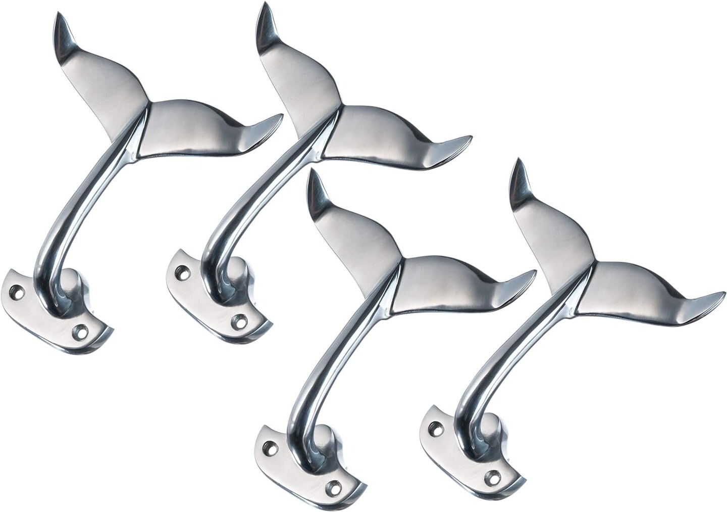 Whale Tail Wall Hook Heavy Cast Aluminum Curved Whale Tail Wall Hook  Perfect for Beach Décor 4 Pack