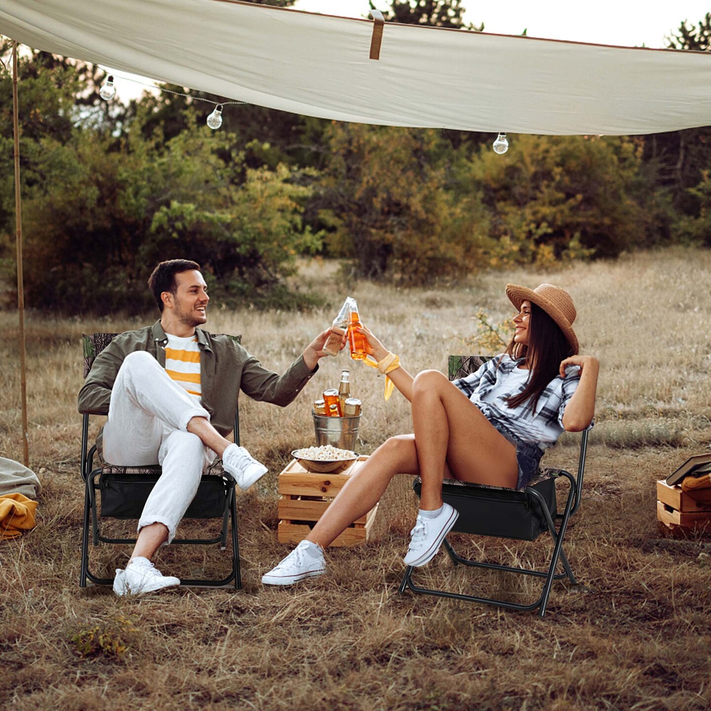 Costway Folding Hunting Chair Foldable Portable Fishing Stool with Storage Pocket