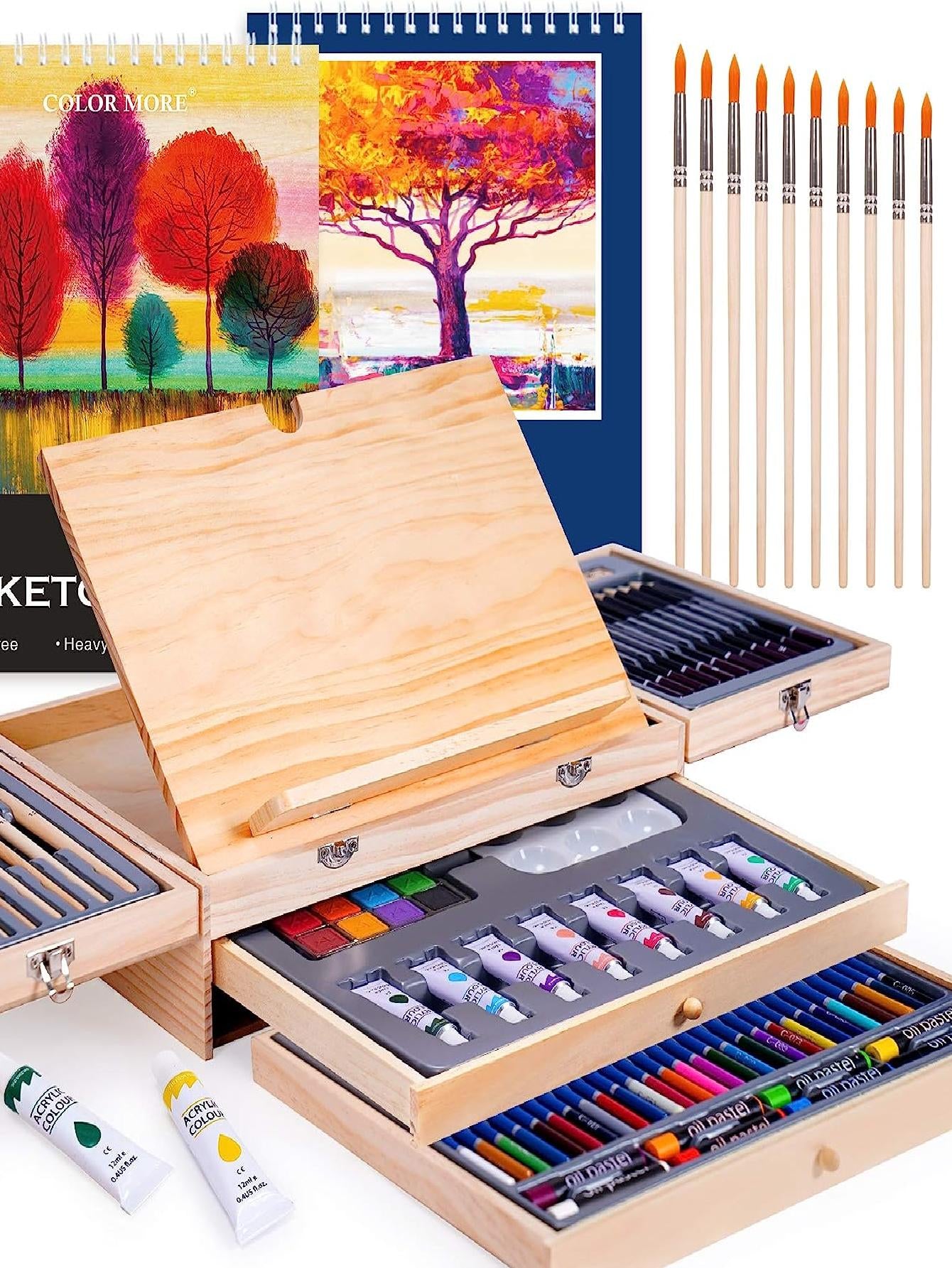 Paint Set,85 Piece Deluxe Wooden Art Set Crafts Drawing Painting Kit with Easel and 2 Drawing Pads, Creative Gift Box for Teens Adults Artist Beginners,Art Kit,Art Supplies