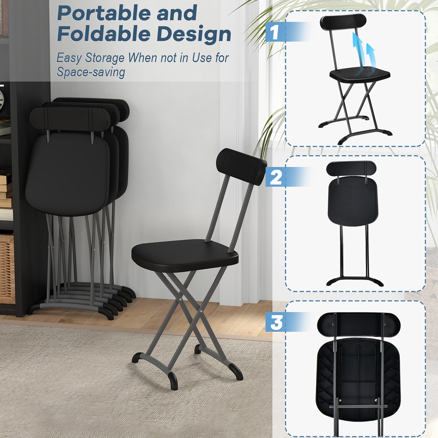 Costway 2-Pack Folding Chair with Metal Curved Feet Wide Seat & Ergonomic Backrest Black/White