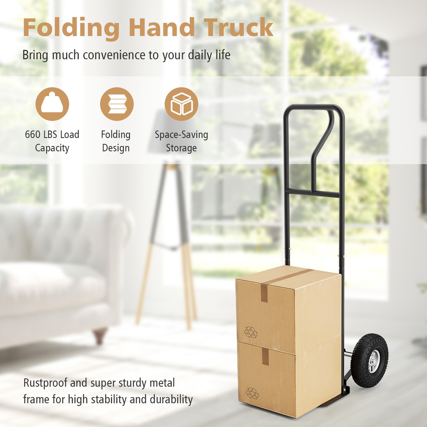 Costway Heavy Duty Hand Truck 660lbs Capacity Trolley Cart with  Foldable Nose Plate Black/Red
