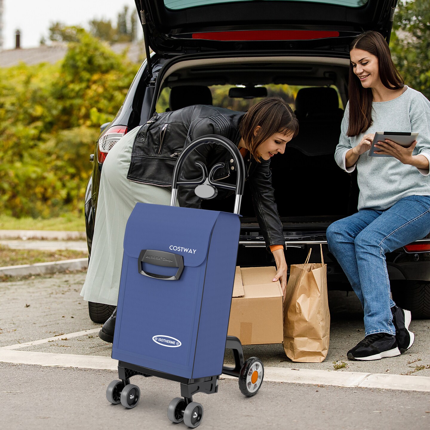 Costway Folding&#xA0;Shopping&#xA0;Cart&#xA0;Utility Hand&#xA0;Truck&#xA0;with Rolling Swivel Wheels, Removable Bag &#x26; Cozy Handle