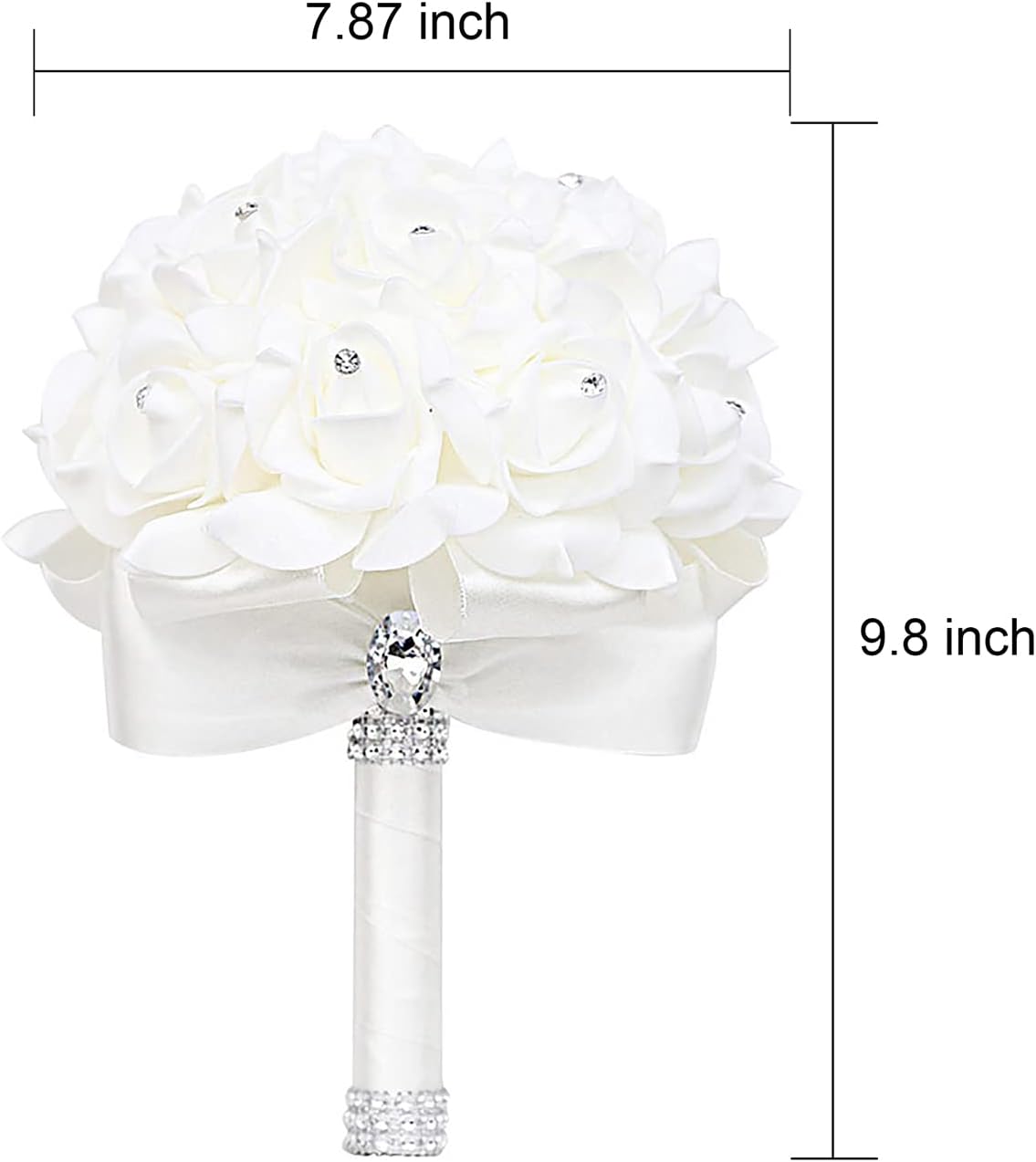 White Wedding Bouquet Foam Rose Toss Bouquet Bridal Bouquet Artificial Rose Flowers Diamond Satin Ribbon Handle Bouquets for Wedding Engagement Party