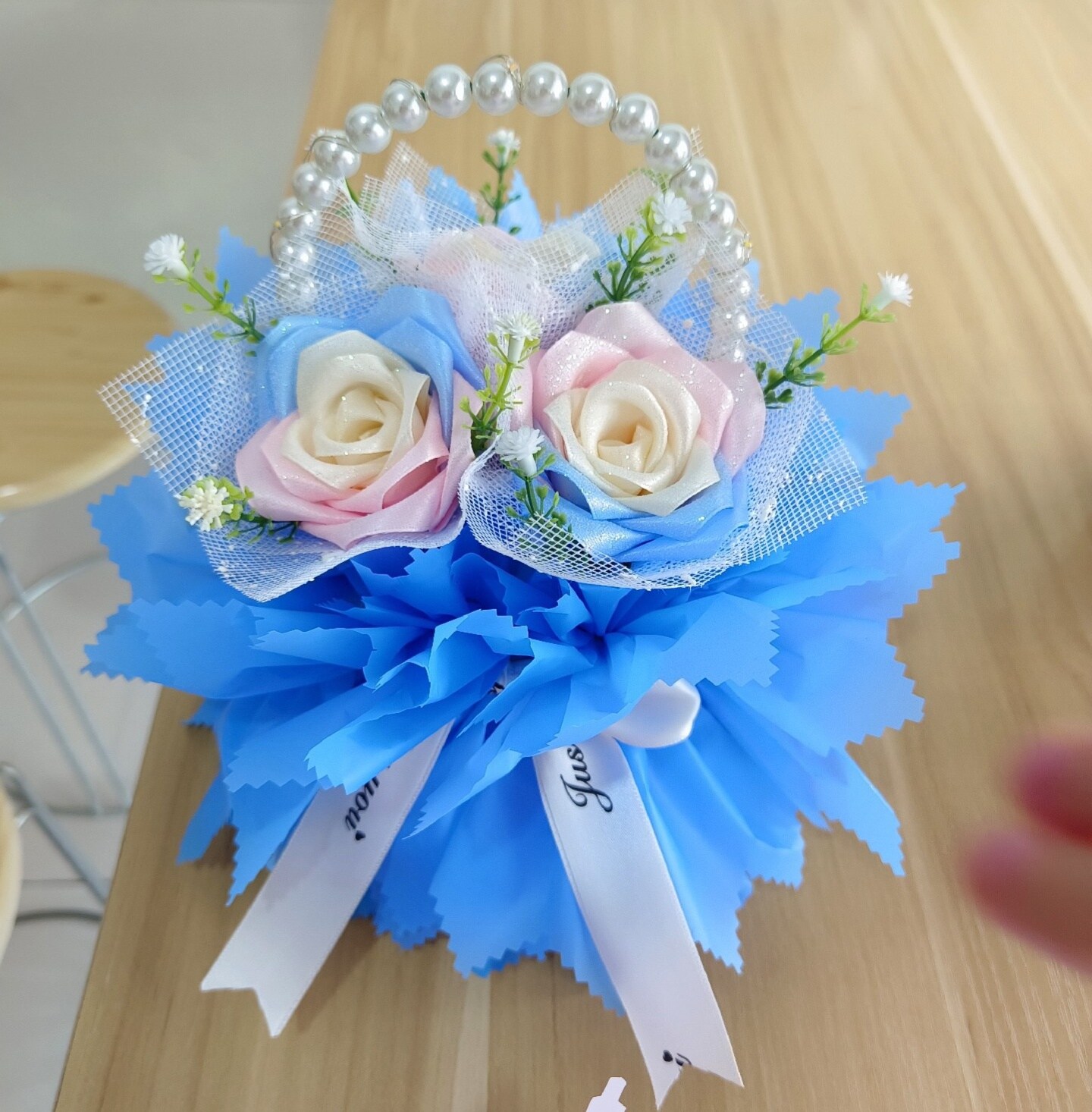 Handcrafted Ribbon Basket Bouquet with Lights - BLING Rose Floral