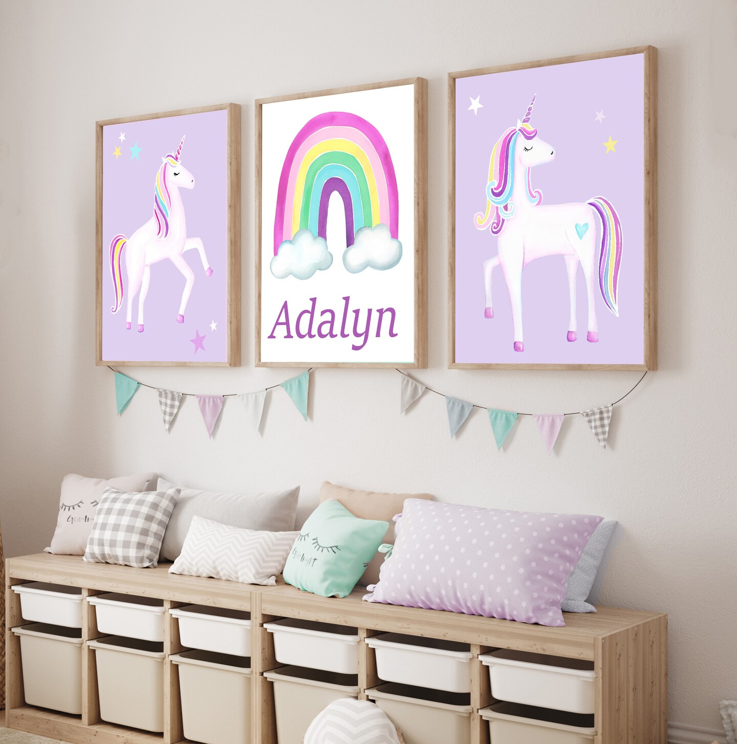 Set of Watercolor Unicorn Art Prints for girl Nursery or Bedroom