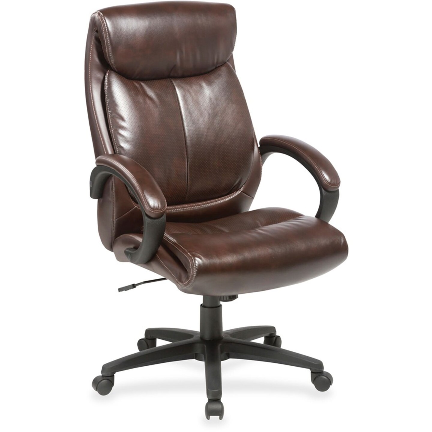 Lorell High Back Leather Chair, 28&#x22; x 31-3/4&#x22; x 45-1/2&#x22;, Brown