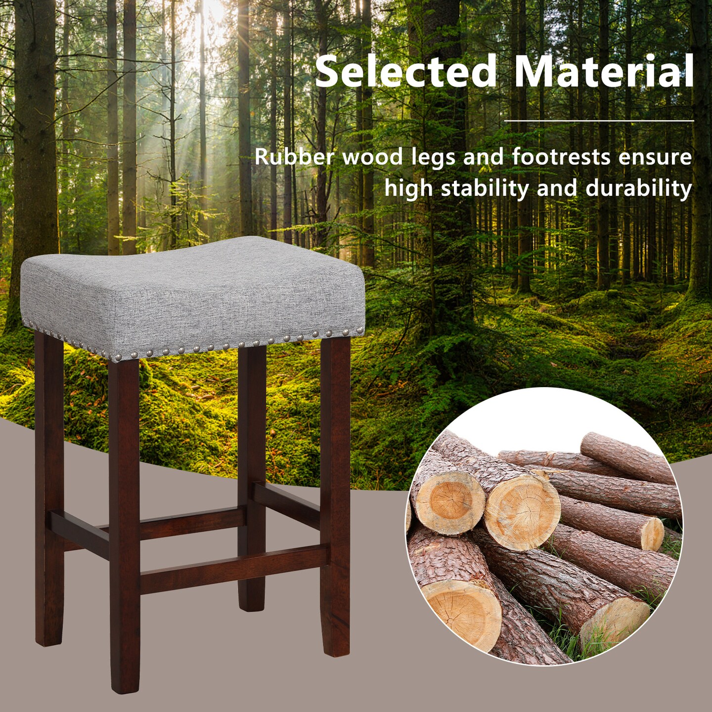 Costway Set of 2 Counter Height Bar Stools Saddle Kitchen Chairs with Wooden Legs