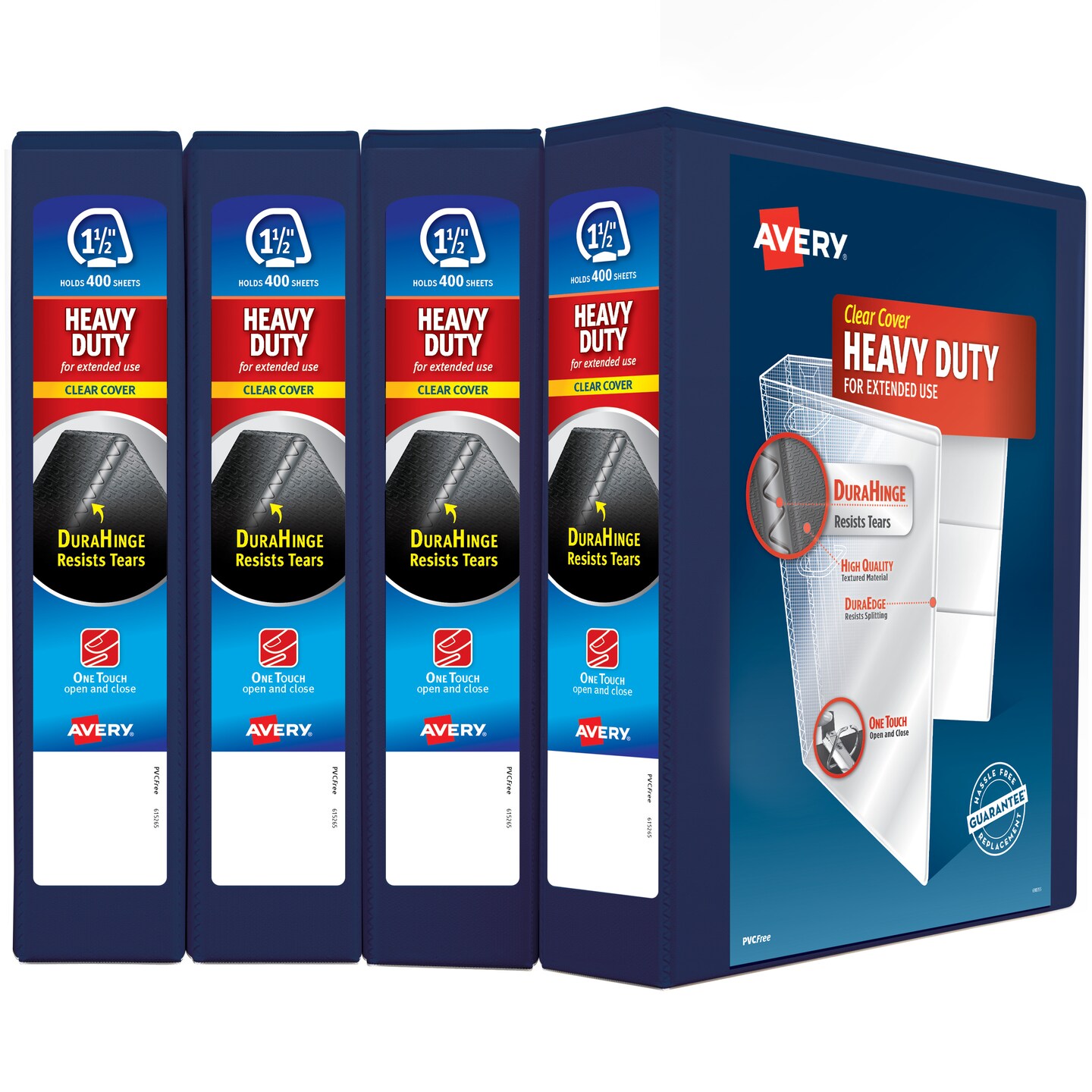 Avery Heavy-Duty View 3 Ring Binders, 1.5" One Touch Slant Rings, 4 Navy Blue Binders (79871)