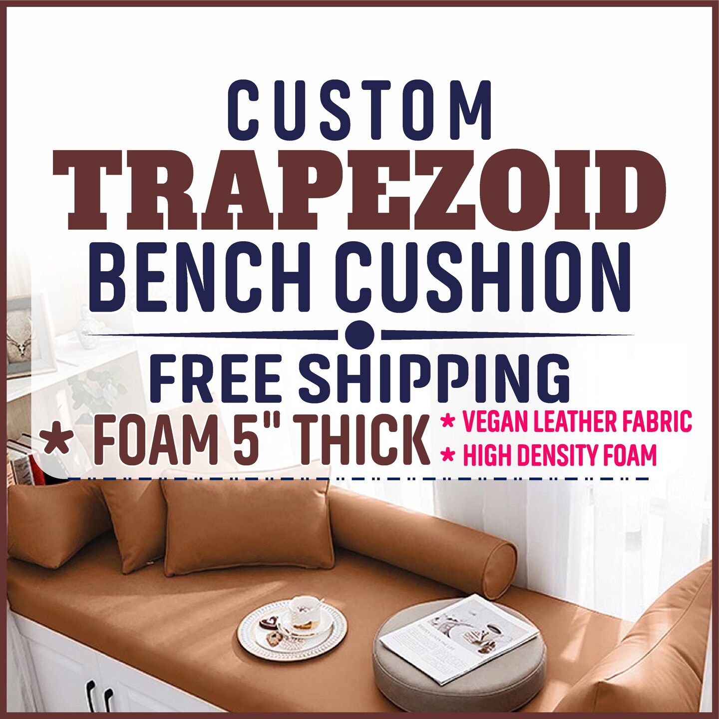 Custom Trapezoid Bay Window Seat Cushion with Zipper ( 5" thick ...