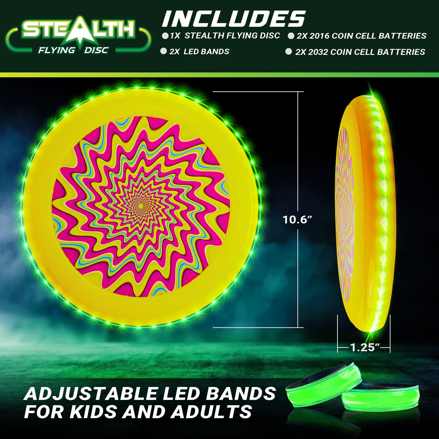 USA Toyz Stealth LED Flying Disc - Yellow/Green