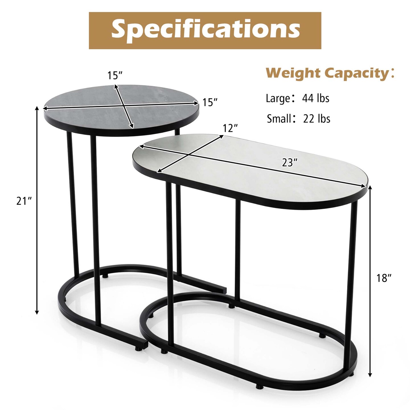Costway 2-in-1 Design Faux Marble Top Tea Table Nesting Coffee Table Set of 2