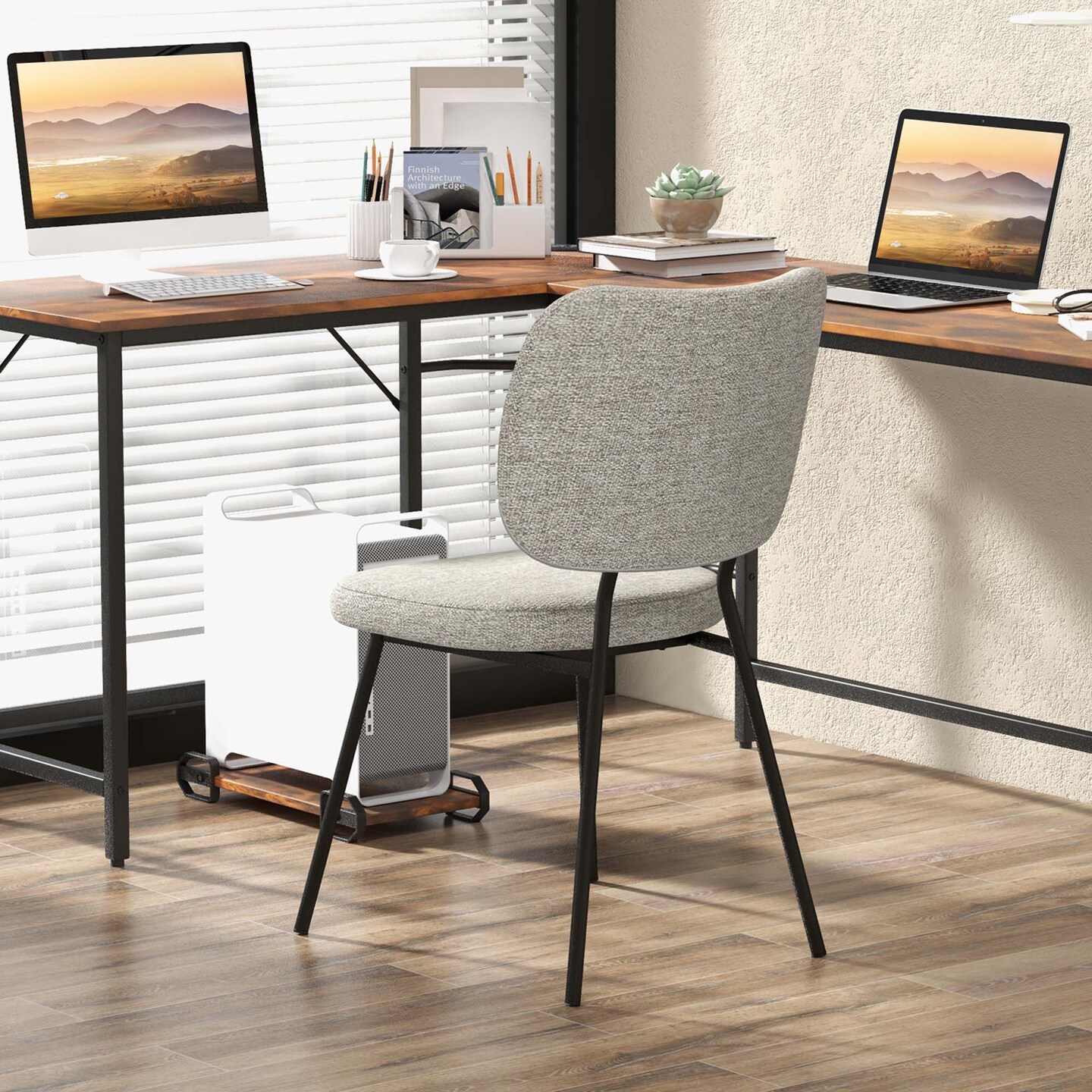 Costway Set of 2 Modern Fabric Dining Chairs Padded Kitchen Armless Accent Chair Grey/Orange