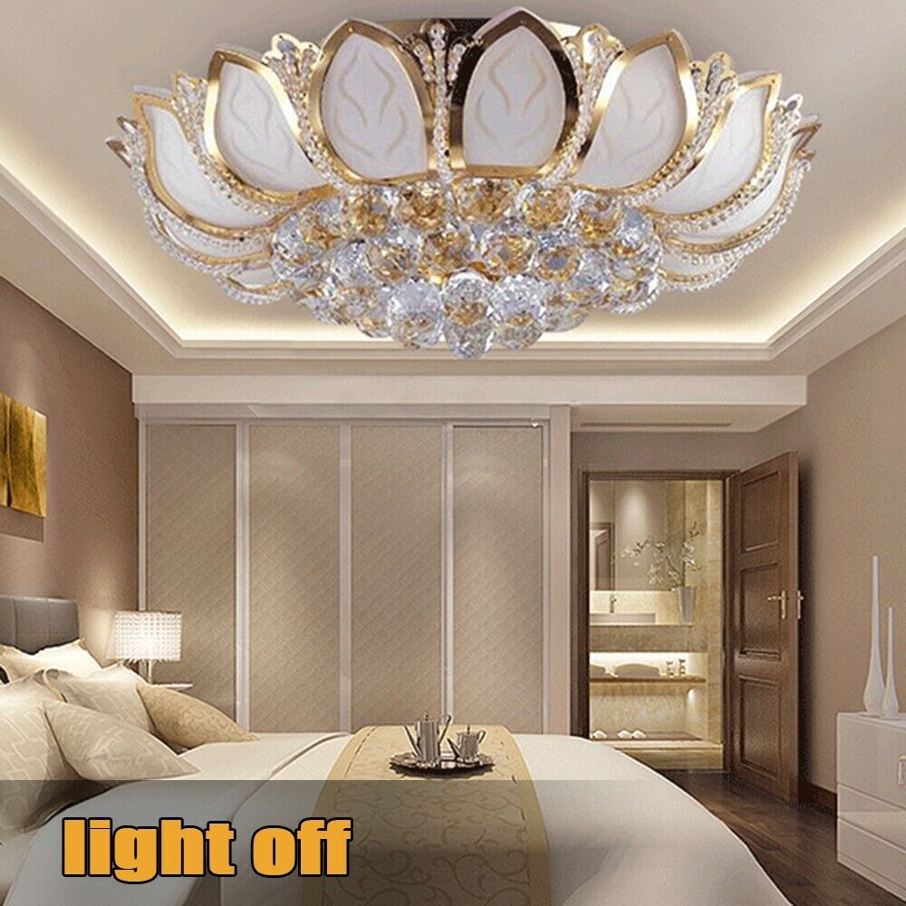 Kitcheniva 23.5&#x27;&#x27; LED Ceiling Light Lotus Crystal Chandelier Gold