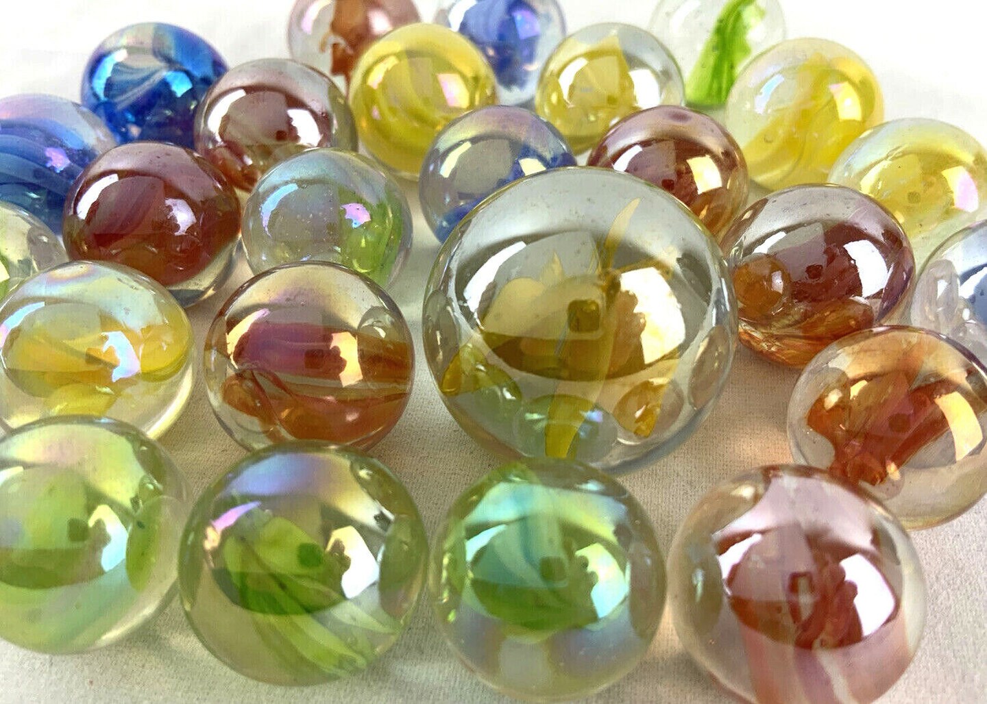 25 Glass Marbles RAINBOW Cat Eye Red/Yellow/Blue/Green Cats Eyes Pack Shooter