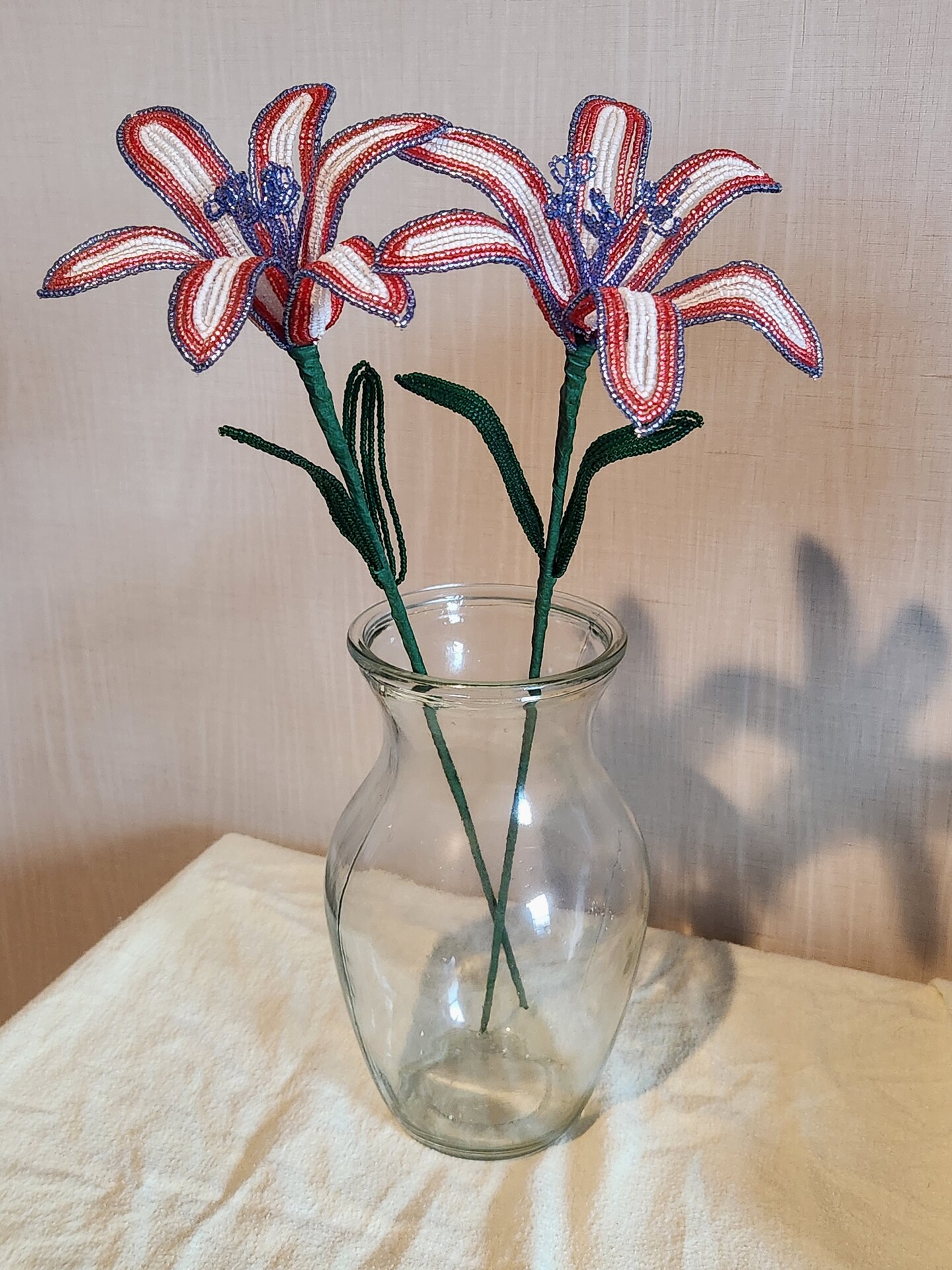 French Beaded flowers lilies stargazer pink and purple