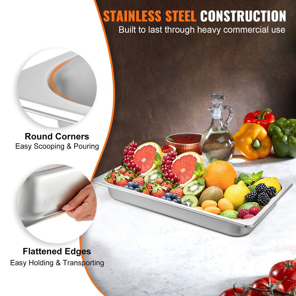 6 PCS 2.5 Inches Deep Steam Table Pans