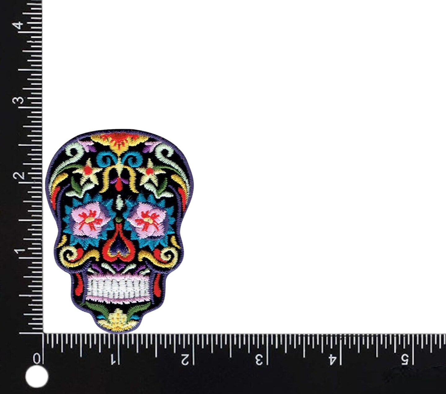 Black Sugar Skull, Day of the Dead, Embroidered, Iron on Patch