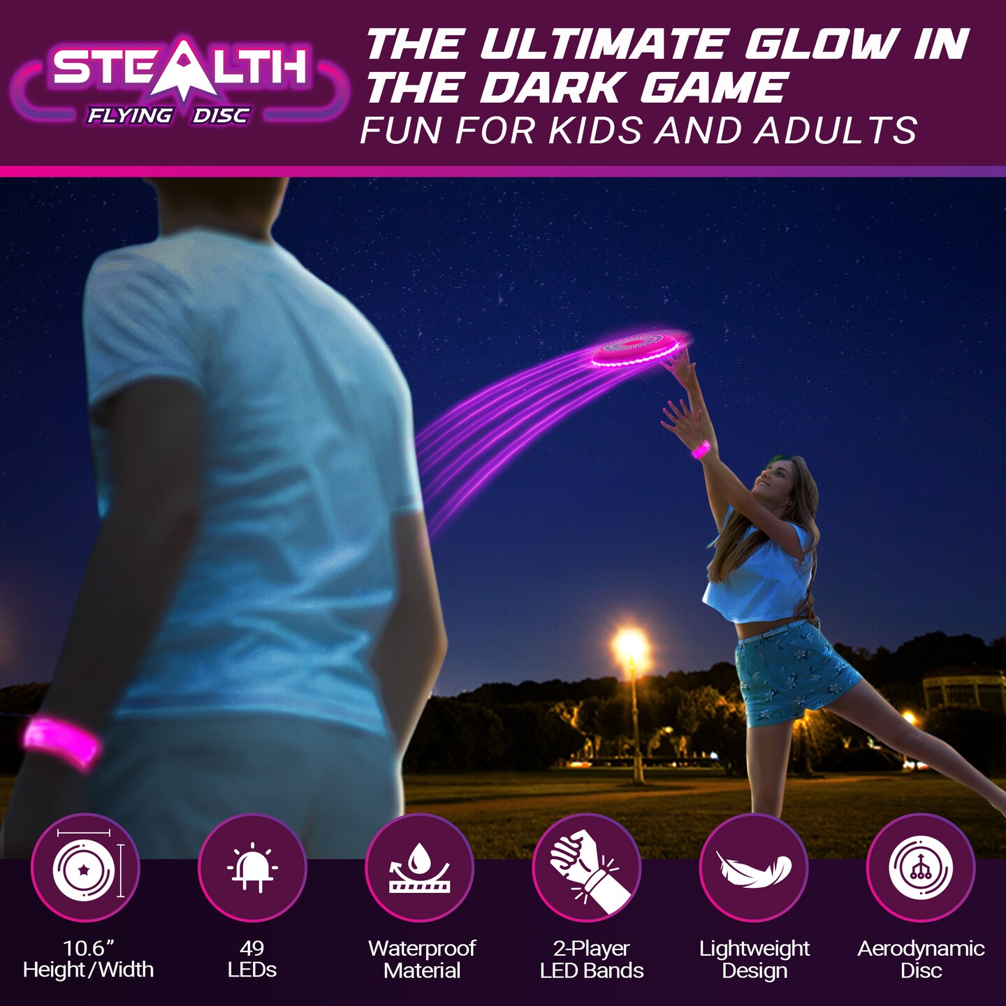 USA Toyz Stealth LED Flying Disc - Pink/Purple