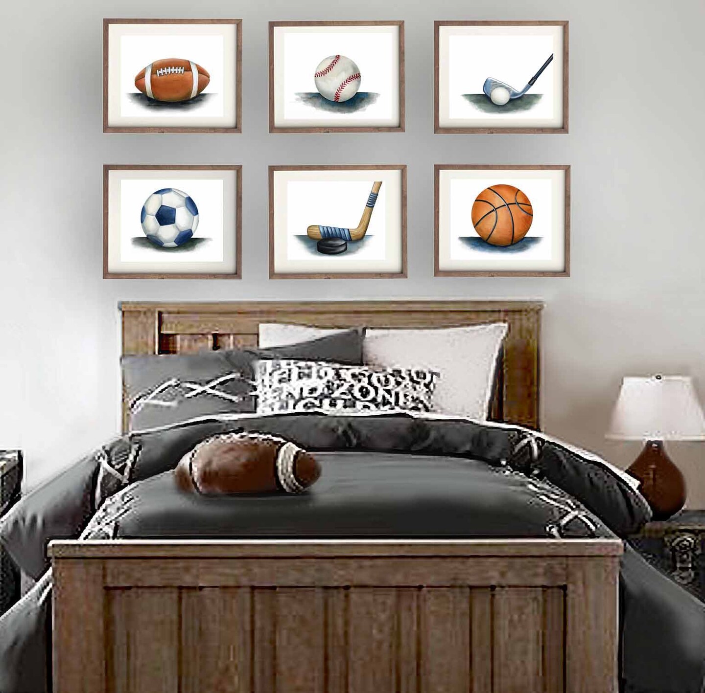 product name is Watercolor Sports Art Prints for Boy Room or Nursery, Baseball Football Basketball Wall Decor