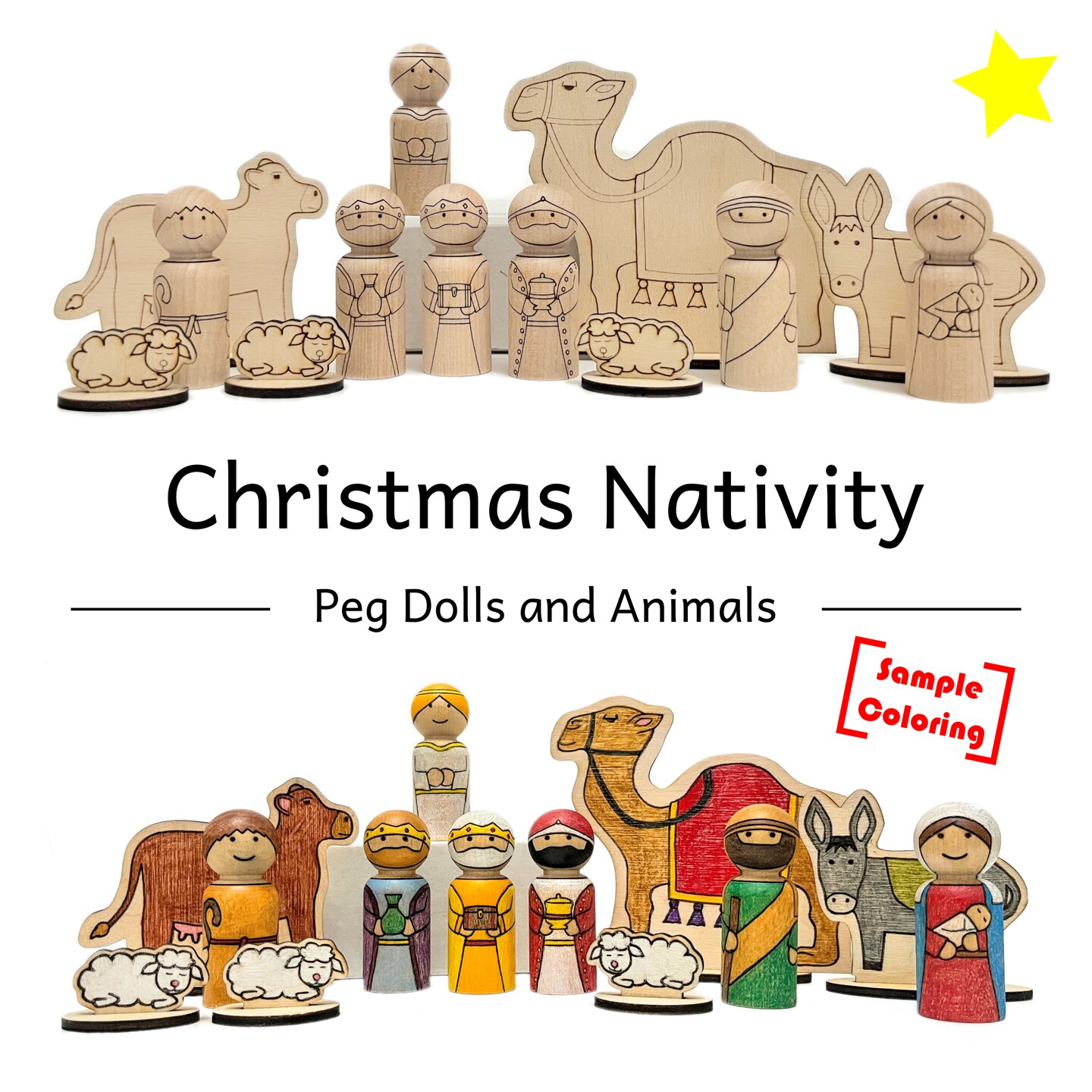 Christmas Nativity Peg Doll Set by Pegsies&#x2122;
